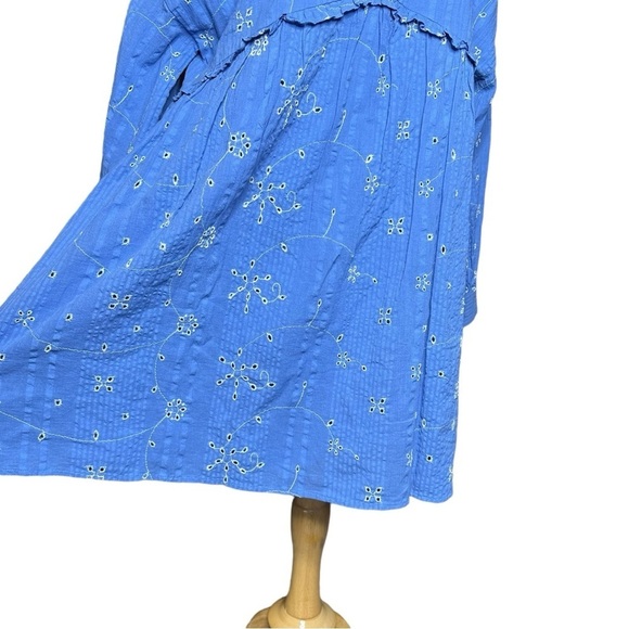 Zara NWOT Embroidered Mini Dress Size Medium Blue Babydoll Bohemian - Picture 5 of 8